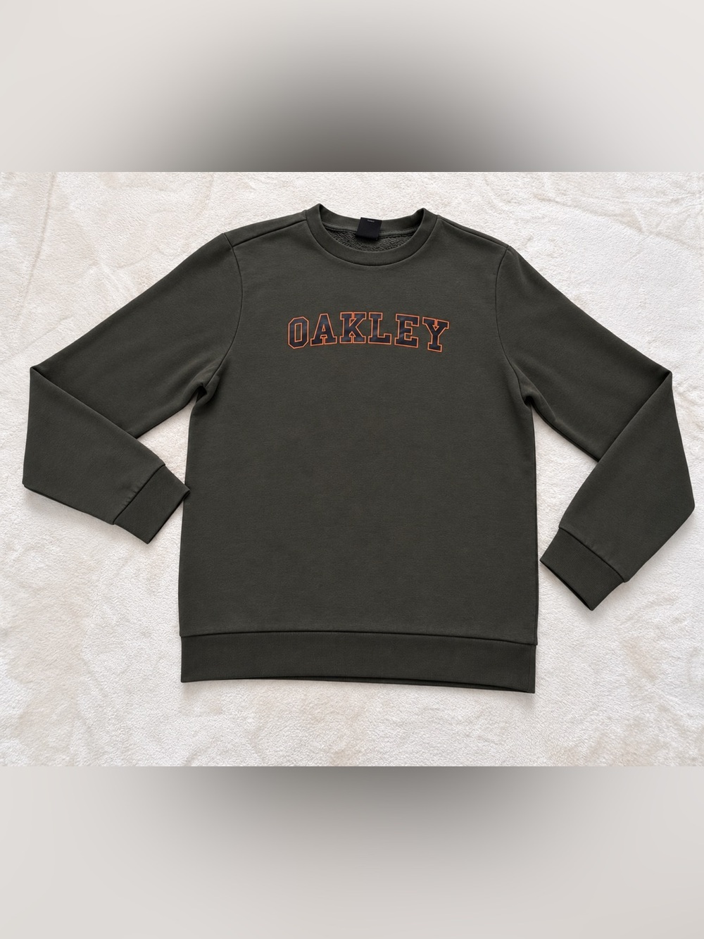 Oakley Men's Olive Green Crewneck with Orange Logo
